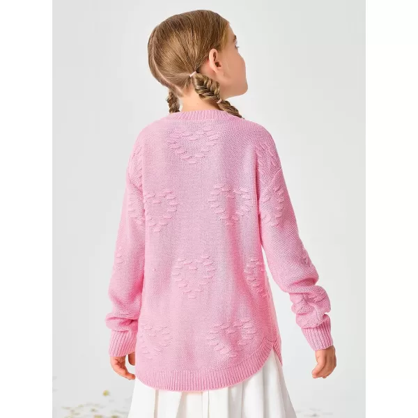 Haloumoning Girls Cute Heart Love Print Sweater Tops Oversized Crew Neck Dot Ball Knitted Valentine Pullover 5-14 Years
