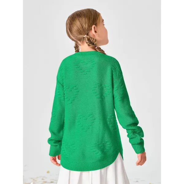 Haloumoning Girls Cute Heart Love Print Sweater Tops Oversized Crew Neck Dot Ball Knitted Valentine Pullover 5-14 Years