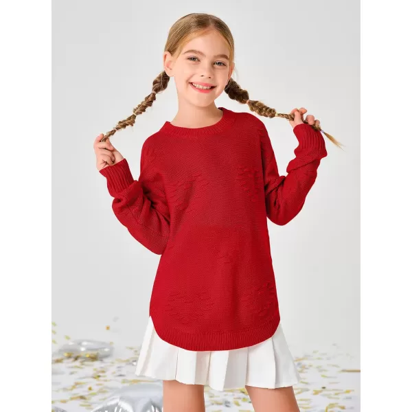 Haloumoning Girls Cute Heart Love Print Sweater Tops Oversized Crew Neck Dot Ball Knitted Valentine Pullover 5-14 Years