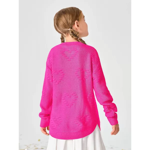 Haloumoning Girls Cute Heart Love Print Sweater Tops Oversized Crew Neck Dot Ball Knitted Valentine Pullover 5-14 Years