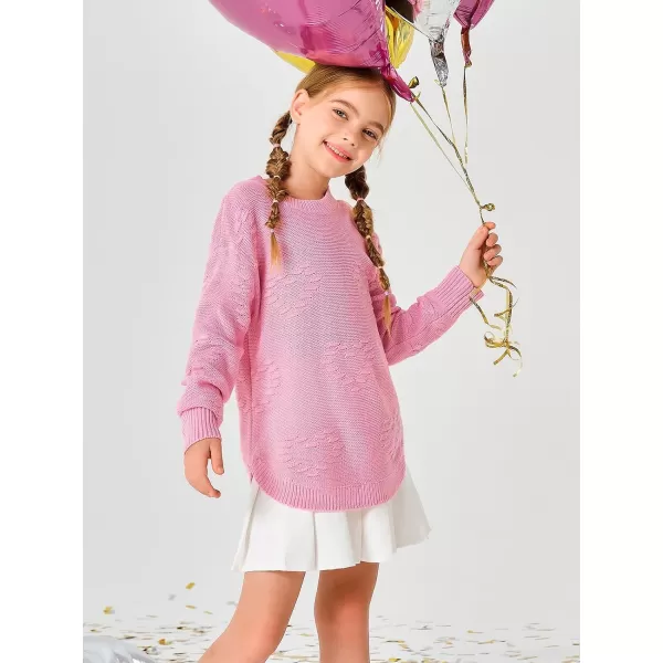 Haloumoning Girls Cute Heart Love Print Sweater Tops Oversized Crew Neck Dot Ball Knitted Valentine Pullover 5-14 Years