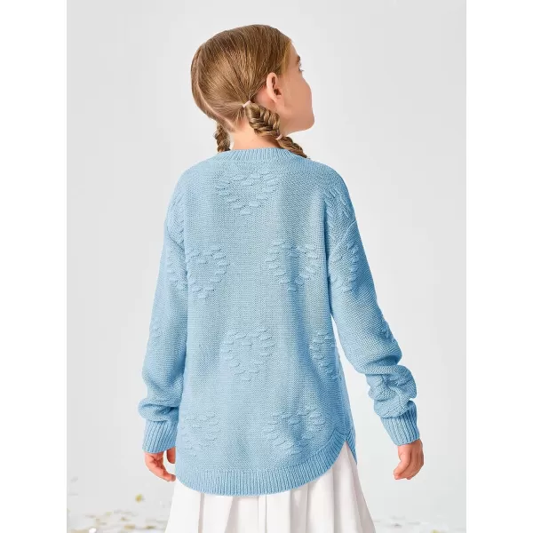 Haloumoning Girls Cute Heart Love Print Sweater Tops Oversized Crew Neck Dot Ball Knitted Valentine Pullover 5-14 Years