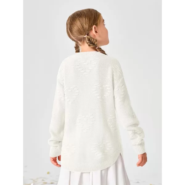 Haloumoning Girls Cute Heart Love Print Sweater Tops Oversized Crew Neck Dot Ball Knitted Valentine Pullover 5-14 Years