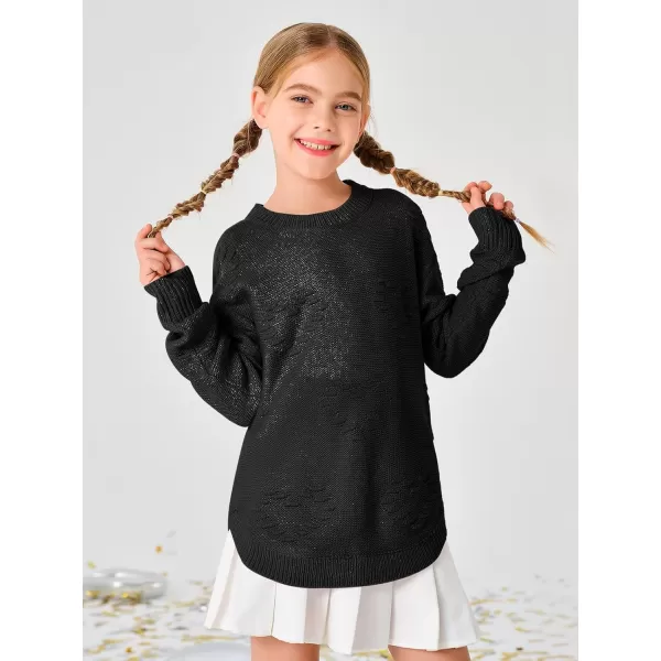 Haloumoning Girls Cute Heart Love Print Sweater Tops Oversized Crew Neck Dot Ball Knitted Valentine Pullover 5-14 Years