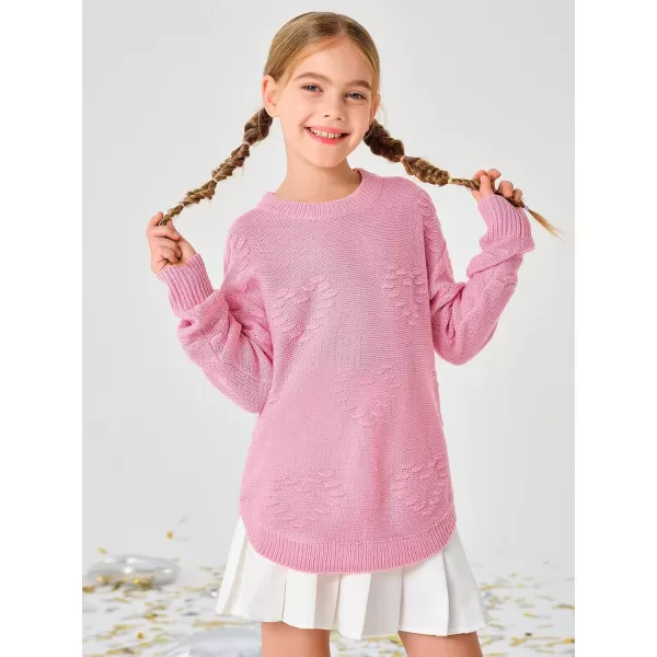 Haloumoning Girls Cute Heart Love Print Sweater Tops Oversized Crew Neck Dot Ball Knitted Valentine Pullover 5-14 Years