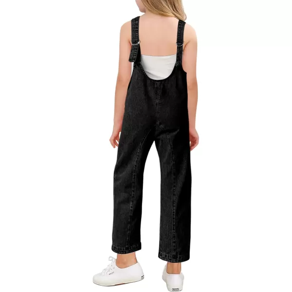 Haloumoning Girls' Denim Overall Jumpsuits Sleeveless V Neck Adjustable Straps Jeans Pants Jumpers with Pockets