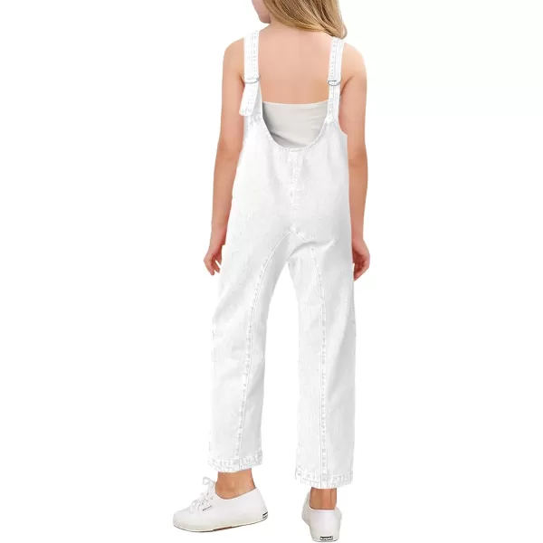 Haloumoning Girls' Denim Overall Jumpsuits Sleeveless V Neck Adjustable Straps Jeans Pants Jumpers with Pockets