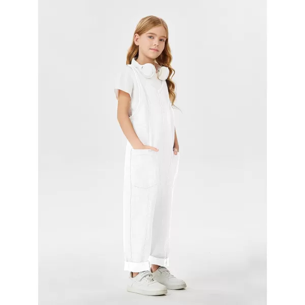 Haloumoning Girls' Denim Overall Jumpsuits Sleeveless V Neck Adjustable Straps Jeans Pants Jumpers with Pockets