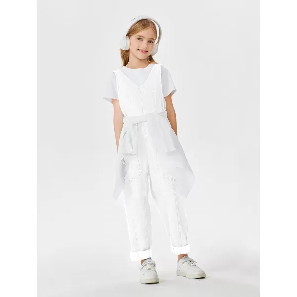 Haloumoning Girls' Denim Overall Jumpsuits Sleeveless V Neck Adjustable Straps Jeans Pants Jumpers with Pockets