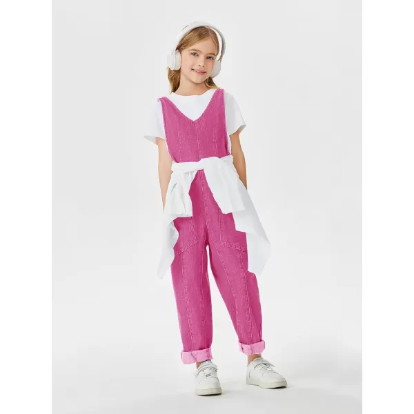 Haloumoning Girls' Denim Overall Jumpsuits Sleeveless V Neck Adjustable Straps Jeans Pants Jumpers with Pockets