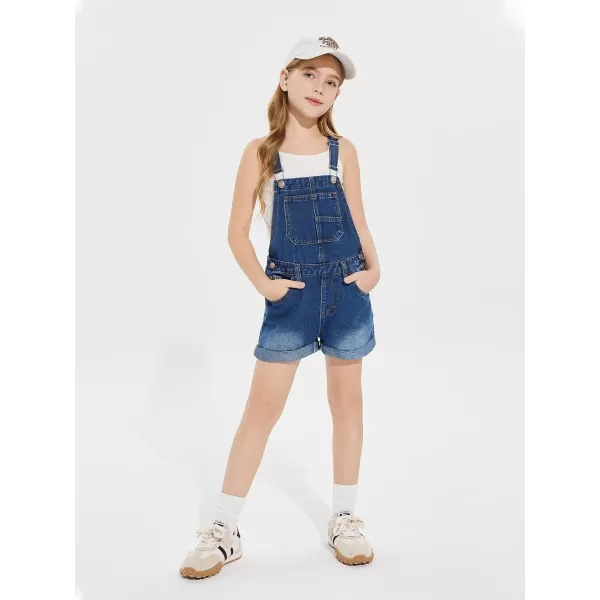 Haloumoning Girls Denim Overalls Kids Summer Sleeveless Rompers Overall Shorts 5-14 Years