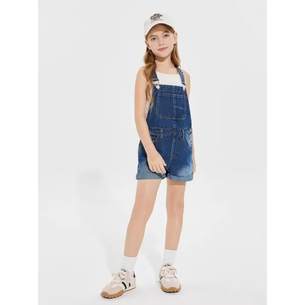Haloumoning Girls Denim Overalls Kids Summer Sleeveless Rompers Overall Shorts 5-14 Years