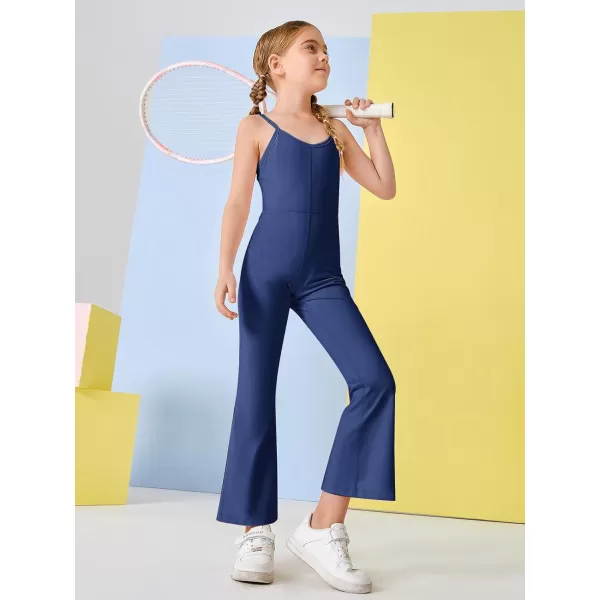 Haloumoning Girls Flare Jumpsuit Spaghetti Straps Dance Unitard Romper Kids Casual Playsuit