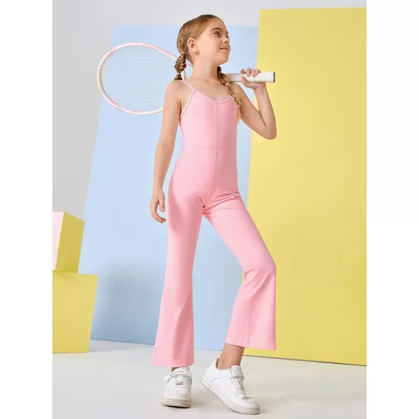 Haloumoning Girls Flare Jumpsuit Spaghetti Straps Dance Unitard Romper Kids Casual Playsuit
