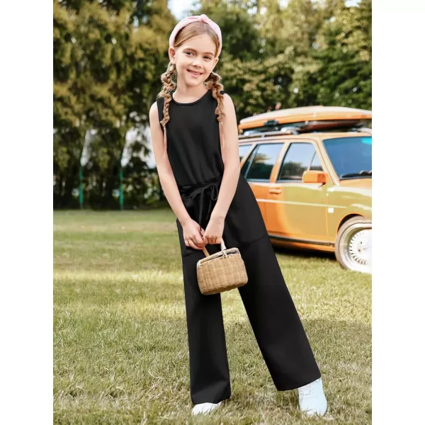 Haloumoning Girl's Jumpsuits Sleeveless Round Neck Wide Leg One Piece Rompers Little Kid Big Kids