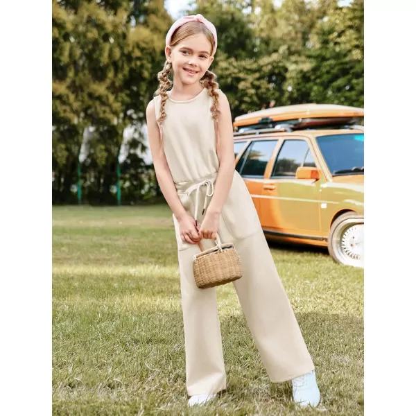 Haloumoning Girl's Jumpsuits Sleeveless Round Neck Wide Leg One Piece Rompers Little Kid Big Kids