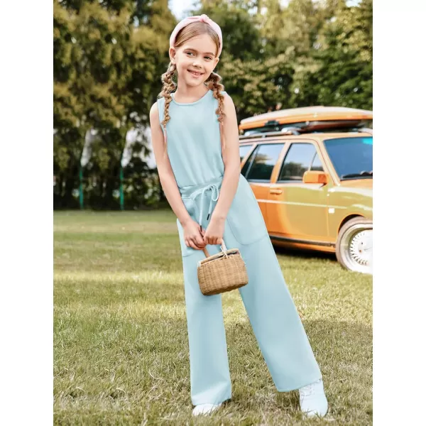 Haloumoning Girl's Jumpsuits Sleeveless Round Neck Wide Leg One Piece Rompers Little Kid Big Kids