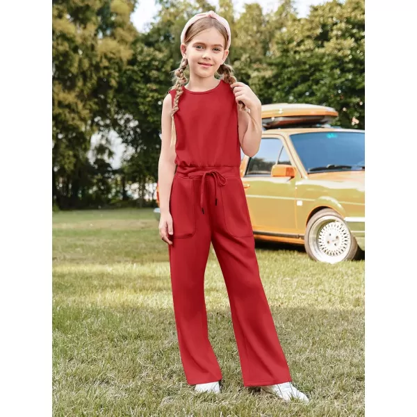 Haloumoning Girl's Jumpsuits Sleeveless Round Neck Wide Leg One Piece Rompers Little Kid Big Kids