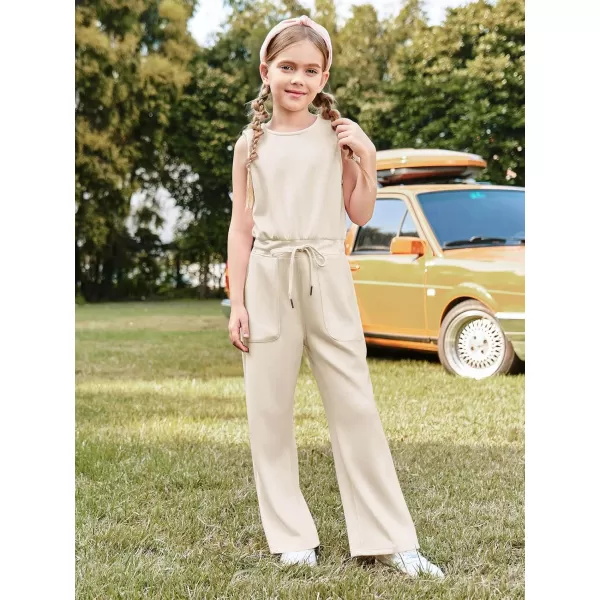 Haloumoning Girl's Jumpsuits Sleeveless Round Neck Wide Leg One Piece Rompers Little Kid Big Kids