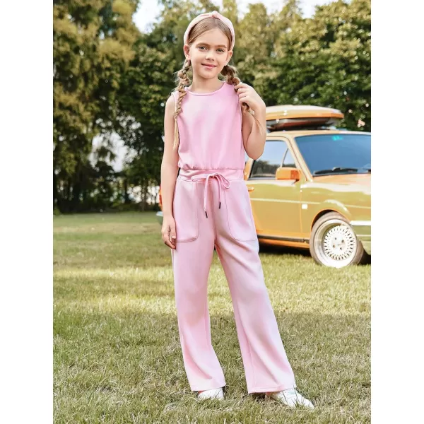 Haloumoning Girl's Jumpsuits Sleeveless Round Neck Wide Leg One Piece Rompers Little Kid Big Kids