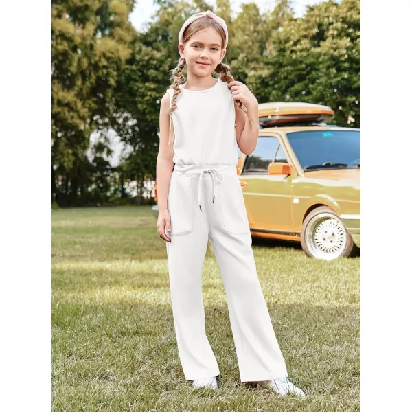 Haloumoning Girl's Jumpsuits Sleeveless Round Neck Wide Leg One Piece Rompers Little Kid Big Kids