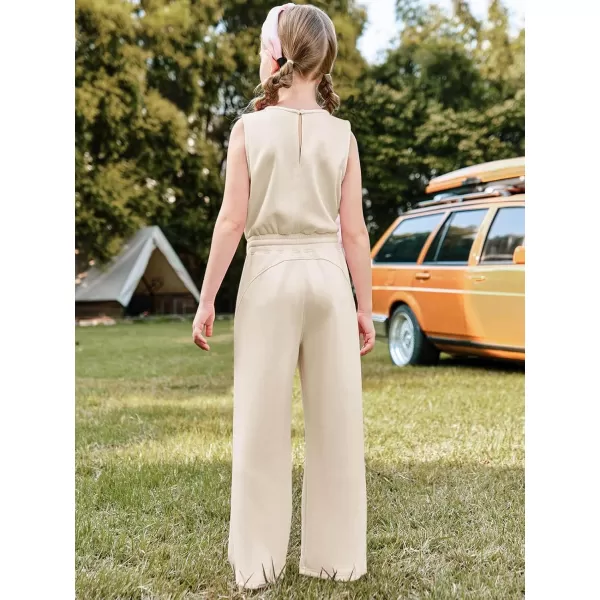 Haloumoning Girl's Jumpsuits Sleeveless Round Neck Wide Leg One Piece Rompers Little Kid Big Kids