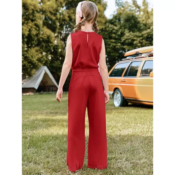 Haloumoning Girl's Jumpsuits Sleeveless Round Neck Wide Leg One Piece Rompers Little Kid Big Kids