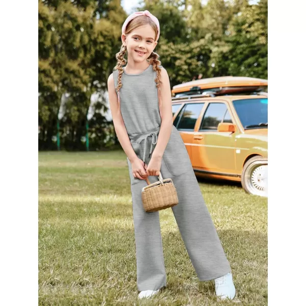 Haloumoning Girl's Jumpsuits Sleeveless Round Neck Wide Leg One Piece Rompers Little Kid Big Kids