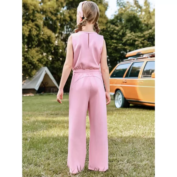 Haloumoning Girl's Jumpsuits Sleeveless Round Neck Wide Leg One Piece Rompers Little Kid Big Kids