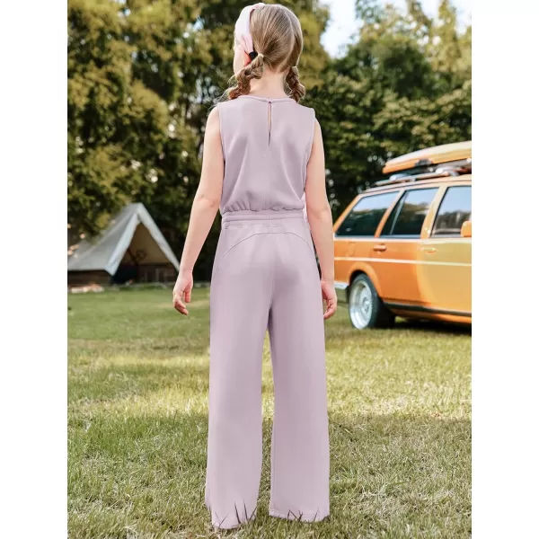 Haloumoning Girl's Jumpsuits Sleeveless Round Neck Wide Leg One Piece Rompers Little Kid Big Kids