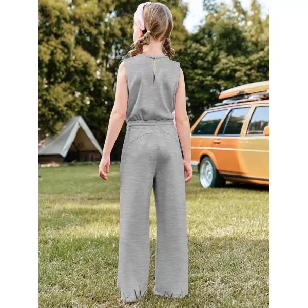 Haloumoning Girl's Jumpsuits Sleeveless Round Neck Wide Leg One Piece Rompers Little Kid Big Kids