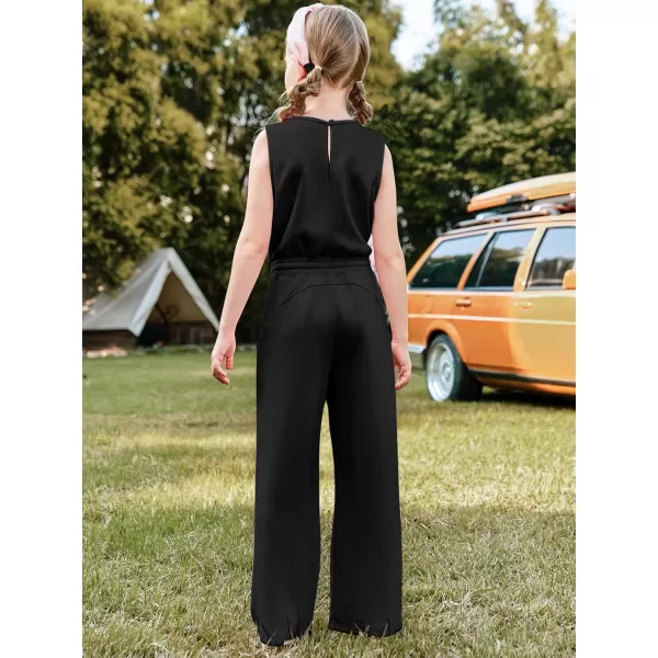 Haloumoning Girl's Jumpsuits Sleeveless Round Neck Wide Leg One Piece Rompers Little Kid Big Kids