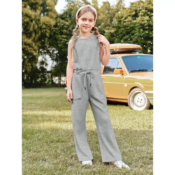 Haloumoning Girl's Jumpsuits Sleeveless Round Neck Wide Leg One Piece Rompers Little Kid Big Kids