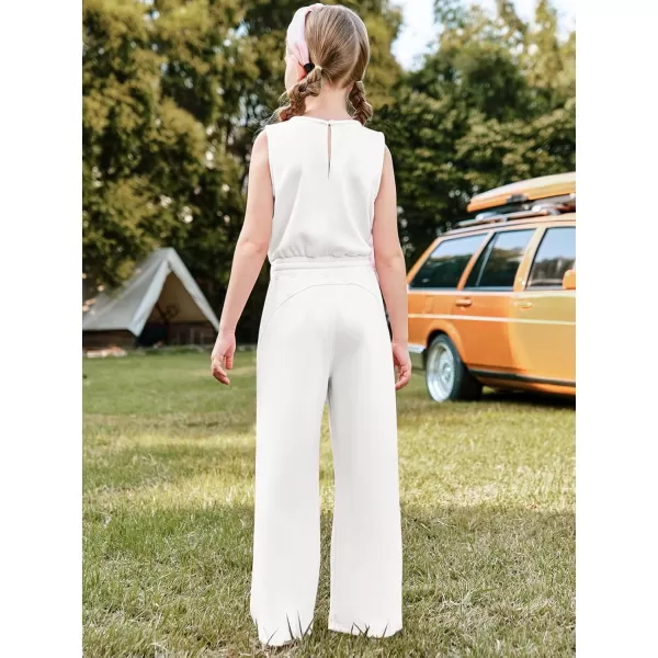 Haloumoning Girl's Jumpsuits Sleeveless Round Neck Wide Leg One Piece Rompers Little Kid Big Kids