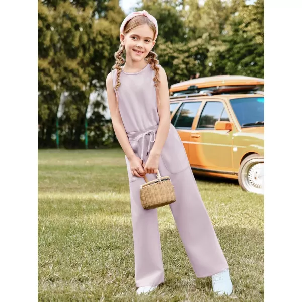 Haloumoning Girl's Jumpsuits Sleeveless Round Neck Wide Leg One Piece Rompers Little Kid Big Kids