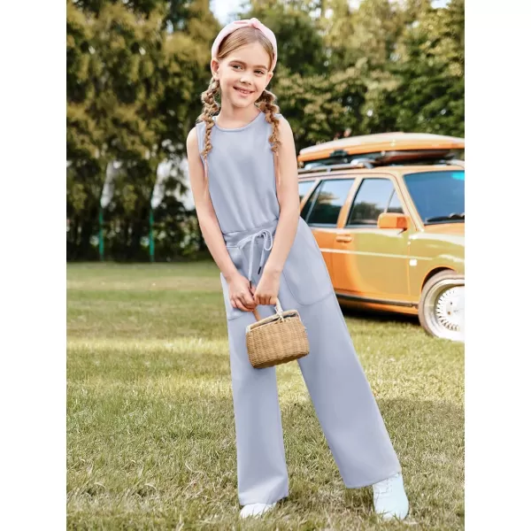 Haloumoning Girl's Jumpsuits Sleeveless Round Neck Wide Leg One Piece Rompers Little Kid Big Kids