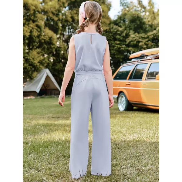 Haloumoning Girl's Jumpsuits Sleeveless Round Neck Wide Leg One Piece Rompers Little Kid Big Kids
