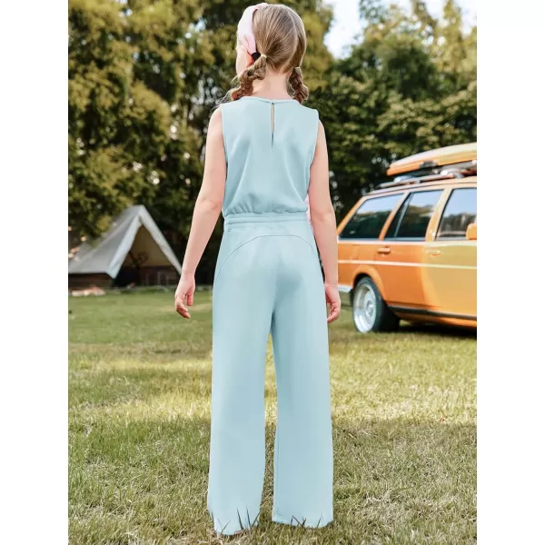 Haloumoning Girl's Jumpsuits Sleeveless Round Neck Wide Leg One Piece Rompers Little Kid Big Kids