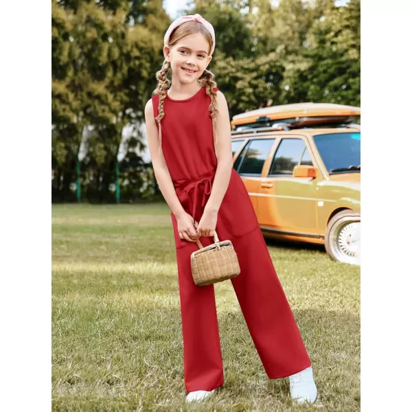 Haloumoning Girl's Jumpsuits Sleeveless Round Neck Wide Leg One Piece Rompers Little Kid Big Kids