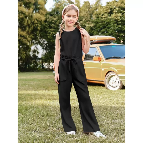 Haloumoning Girl's Jumpsuits Sleeveless Round Neck Wide Leg One Piece Rompers Little Kid Big Kids