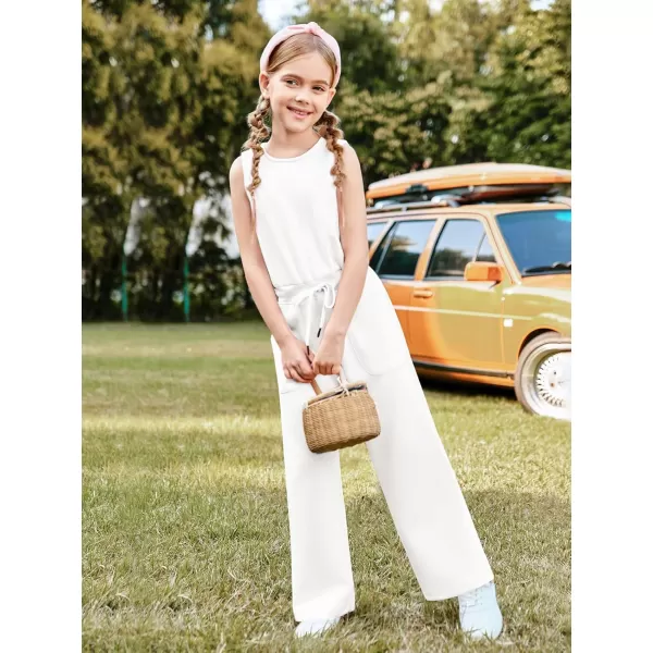 Haloumoning Girl's Jumpsuits Sleeveless Round Neck Wide Leg One Piece Rompers Little Kid Big Kids