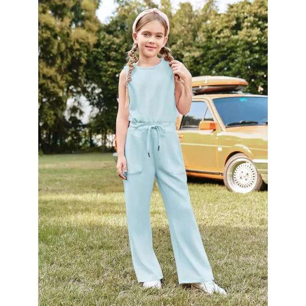 Haloumoning Girl's Jumpsuits Sleeveless Round Neck Wide Leg One Piece Rompers Little Kid Big Kids