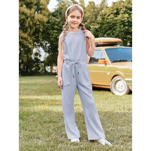 Haloumoning Girl's Jumpsuits Sleeveless Round Neck Wide Leg One Piece Rompers Little Kid Big Kids