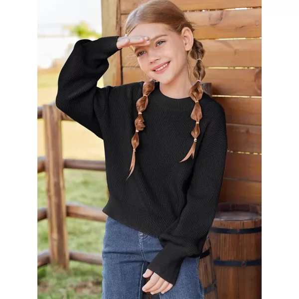 Haloumoning Girls Knit Pullover Sweaters Mock Neck Long Lantern Sleeve Jumper Tops 5-14 Years