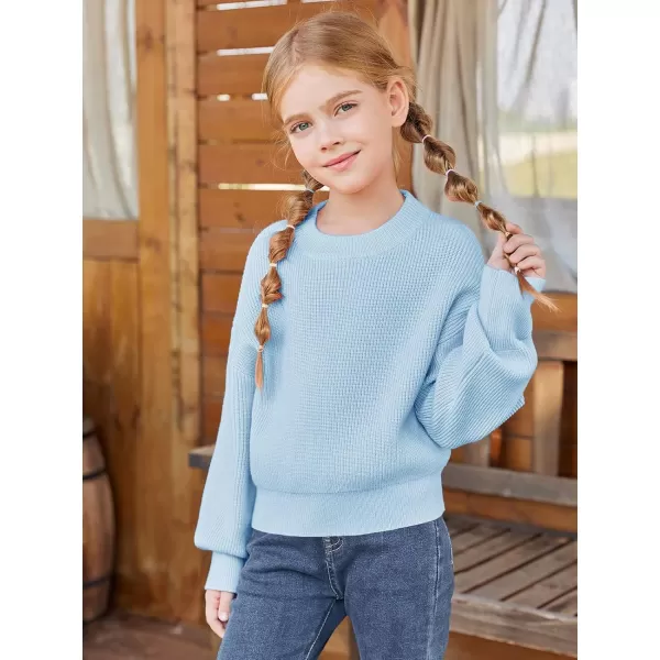 Haloumoning Girls Knit Pullover Sweaters Mock Neck Long Lantern Sleeve Jumper Tops 5-14 Years