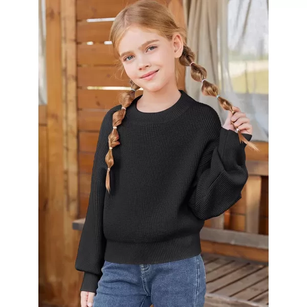 Haloumoning Girls Knit Pullover Sweaters Mock Neck Long Lantern Sleeve Jumper Tops 5-14 Years
