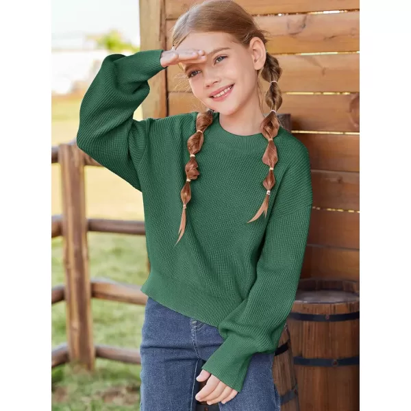 Haloumoning Girls Knit Pullover Sweaters Mock Neck Long Lantern Sleeve Jumper Tops 5-14 Years