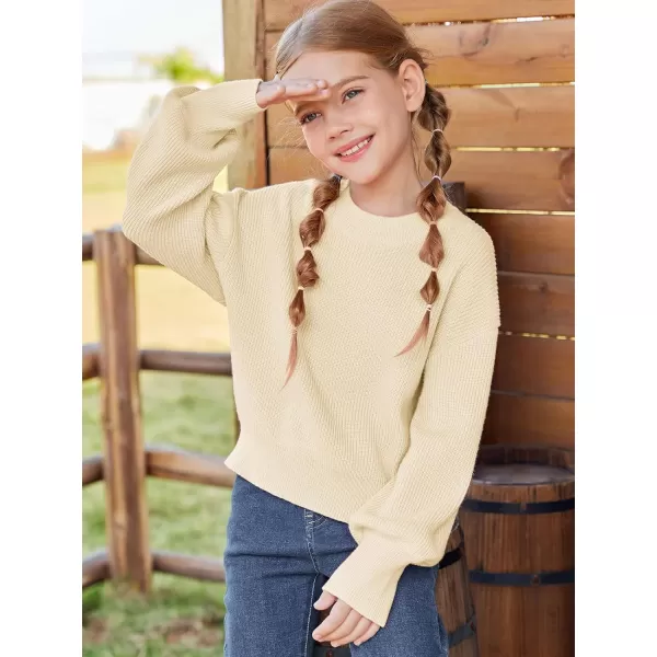 Haloumoning Girls Knit Pullover Sweaters Mock Neck Long Lantern Sleeve Jumper Tops 5-14 Years