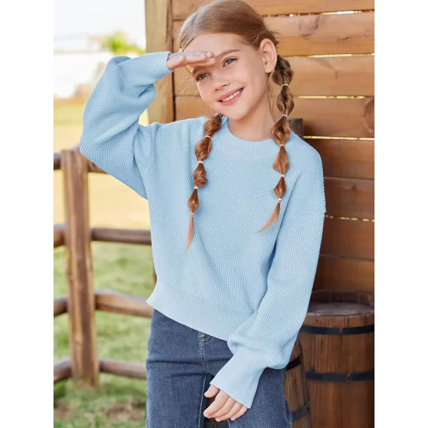 Haloumoning Girls Knit Pullover Sweaters Mock Neck Long Lantern Sleeve Jumper Tops 5-14 Years