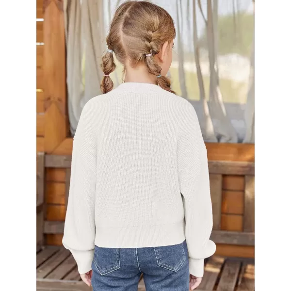 Haloumoning Girls Knit Pullover Sweaters Mock Neck Long Lantern Sleeve Jumper Tops 5-14 Years